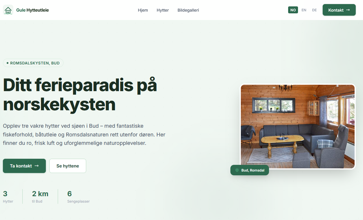Gule Hytteutleie – nettside laget av Vestavik IT